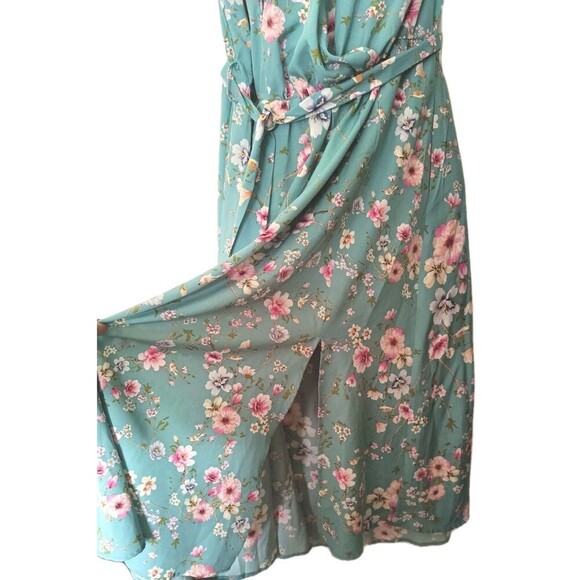 Bloom Chic Dress Sz 14/16 Flutter Sleeve Belted Floral Mint Feminine Cottagecore - Picture 9 of 9
